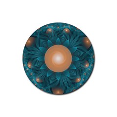 Beautiful Orange Teal Fractal Lotus Lily Pad Pond Rubber Coaster (round)  by jayaprime