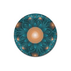 Beautiful Orange Teal Fractal Lotus Lily Pad Pond Magnet 3  (round) by jayaprime