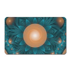 Beautiful Orange Teal Fractal Lotus Lily Pad Pond Magnet (rectangular) by jayaprime