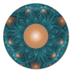 Beautiful Orange Teal Fractal Lotus Lily Pad Pond Magnet 5  (round) by jayaprime