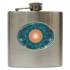 Beautiful Orange Teal Fractal Lotus Lily Pad Pond Hip Flask (6 Oz) by jayaprime