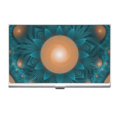 Beautiful Orange Teal Fractal Lotus Lily Pad Pond Business Card Holders by jayaprime