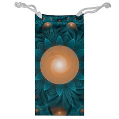 Beautiful Orange Teal Fractal Lotus Lily Pad Pond Jewelry Bag by jayaprime