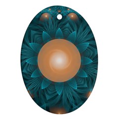 Beautiful Orange Teal Fractal Lotus Lily Pad Pond Oval Ornament (two Sides) by jayaprime