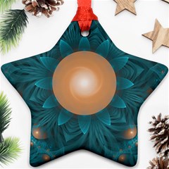 Beautiful Orange Teal Fractal Lotus Lily Pad Pond Star Ornament (two Sides) by jayaprime