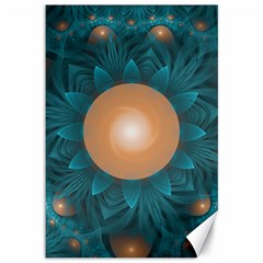 Beautiful Orange Teal Fractal Lotus Lily Pad Pond Canvas 12  X 18   by jayaprime