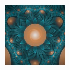 Beautiful Orange Teal Fractal Lotus Lily Pad Pond Medium Glasses Cloth by jayaprime