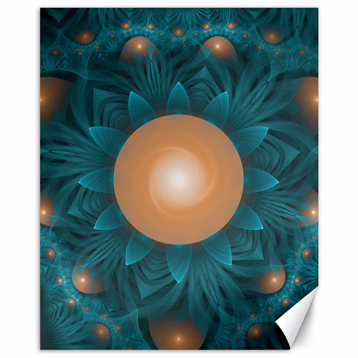 Beautiful Orange Teal Fractal Lotus Lily Pad Pond Canvas 11  x 14  