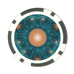 Beautiful Orange Teal Fractal Lotus Lily Pad Pond Poker Chip Card Guard by jayaprime