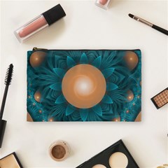 Beautiful Orange Teal Fractal Lotus Lily Pad Pond Cosmetic Bag (medium)  by jayaprime