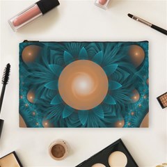 Beautiful Orange Teal Fractal Lotus Lily Pad Pond Cosmetic Bag (large)  by jayaprime