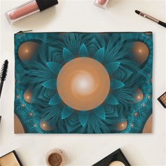 Beautiful Orange Teal Fractal Lotus Lily Pad Pond Cosmetic Bag (xl) by jayaprime