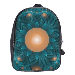 Beautiful Orange Teal Fractal Lotus Lily Pad Pond School Bag (large) by jayaprime