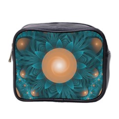 Beautiful Orange Teal Fractal Lotus Lily Pad Pond Mini Toiletries Bag 2-side by jayaprime