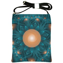 Beautiful Orange Teal Fractal Lotus Lily Pad Pond Shoulder Sling Bags by jayaprime