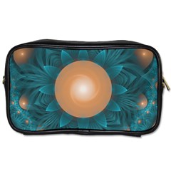 Beautiful Orange Teal Fractal Lotus Lily Pad Pond Toiletries Bags by jayaprime