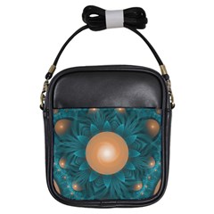 Beautiful Orange Teal Fractal Lotus Lily Pad Pond Girls Sling Bags by jayaprime