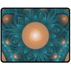 Beautiful Orange Teal Fractal Lotus Lily Pad Pond Fleece Blanket (medium)  by jayaprime