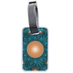 Beautiful Orange Teal Fractal Lotus Lily Pad Pond Luggage Tags (two Sides) by jayaprime