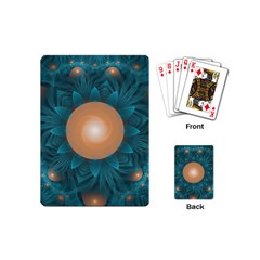 Beautiful Orange Teal Fractal Lotus Lily Pad Pond Playing Cards (mini)  by jayaprime