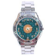 Beautiful Orange Teal Fractal Lotus Lily Pad Pond Stainless Steel Analogue Watch by jayaprime