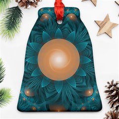 Beautiful Orange Teal Fractal Lotus Lily Pad Pond Ornament (bell) by jayaprime