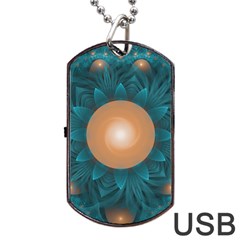 Beautiful Orange Teal Fractal Lotus Lily Pad Pond Dog Tag Usb Flash (two Sides) by jayaprime