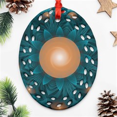 Beautiful Orange Teal Fractal Lotus Lily Pad Pond Ornament (oval Filigree) by jayaprime