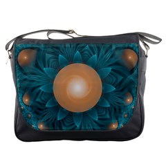 Beautiful Orange Teal Fractal Lotus Lily Pad Pond Messenger Bags by jayaprime