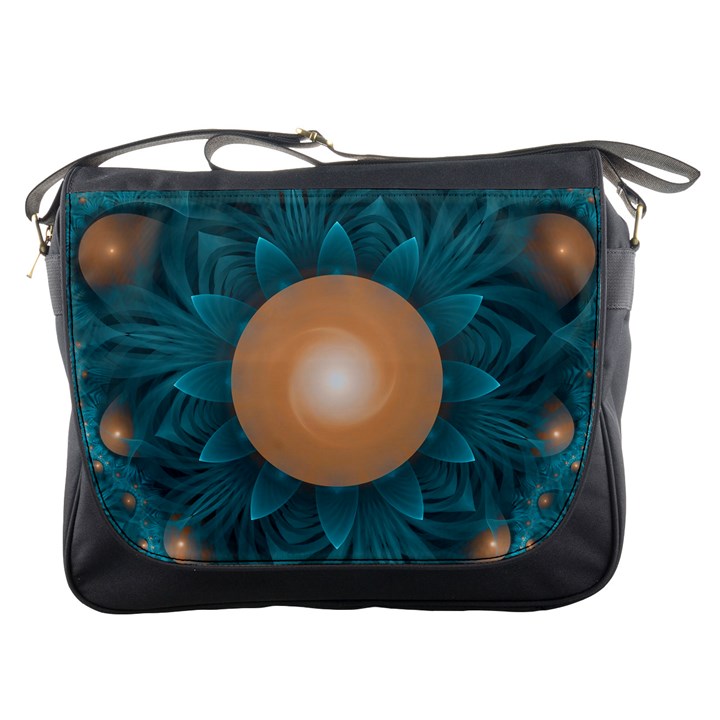 Beautiful Orange Teal Fractal Lotus Lily Pad Pond Messenger Bags