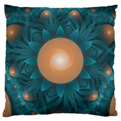 Beautiful Orange Teal Fractal Lotus Lily Pad Pond Large Cushion Case (two Sides) by jayaprime