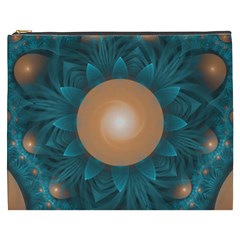 Beautiful Orange Teal Fractal Lotus Lily Pad Pond Cosmetic Bag (xxxl)  by jayaprime