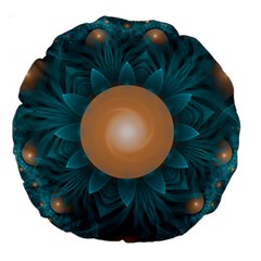 Beautiful Orange Teal Fractal Lotus Lily Pad Pond Large 18  Premium Round Cushions by jayaprime