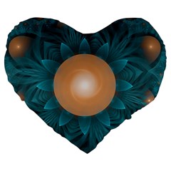 Beautiful Orange Teal Fractal Lotus Lily Pad Pond Large 19  Premium Heart Shape Cushions by jayaprime