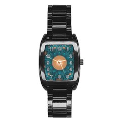 Beautiful Orange Teal Fractal Lotus Lily Pad Pond Stainless Steel Barrel Watch by jayaprime