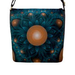 Beautiful Orange Teal Fractal Lotus Lily Pad Pond Flap Messenger Bag (l)  by jayaprime