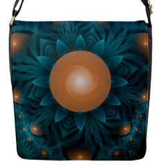 Beautiful Orange Teal Fractal Lotus Lily Pad Pond Flap Messenger Bag (s) by jayaprime