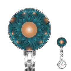 Beautiful Orange Teal Fractal Lotus Lily Pad Pond Stainless Steel Nurses Watch by jayaprime