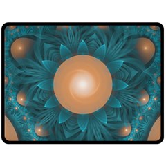 Beautiful Orange Teal Fractal Lotus Lily Pad Pond Double Sided Fleece Blanket (large)  by jayaprime