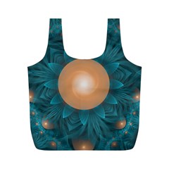 Beautiful Orange Teal Fractal Lotus Lily Pad Pond Full Print Recycle Bags (m)  by jayaprime