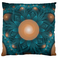 Beautiful Orange Teal Fractal Lotus Lily Pad Pond Large Flano Cushion Case (one Side) by jayaprime