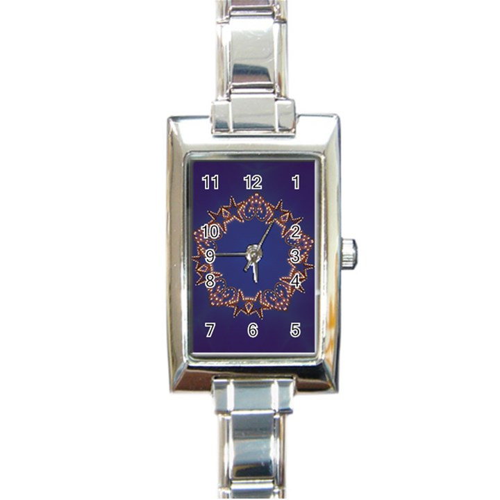 Blue Gold Look Stars Christmas Wreath Rectangle Italian Charm Watch