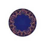 Blue Gold Look Stars Christmas Wreath Rubber Round Coaster (4 pack)  Front