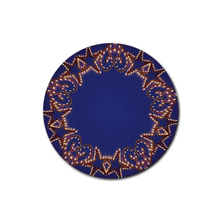 Blue Gold Look Stars Christmas Wreath Rubber Round Coaster (4 pack) 