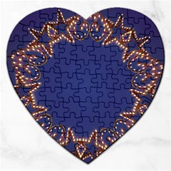 Blue Gold Look Stars Christmas Wreath Jigsaw Puzzle (heart) by yoursparklingshop