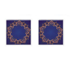 Blue Gold Look Stars Christmas Wreath Cufflinks (square) by yoursparklingshop