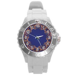 Blue Gold Look Stars Christmas Wreath Round Plastic Sport Watch (l) by yoursparklingshop