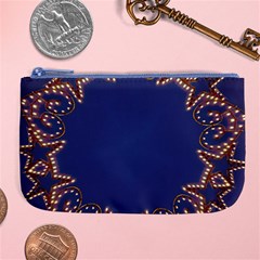 Blue Gold Look Stars Christmas Wreath Large Coin Purse by yoursparklingshop