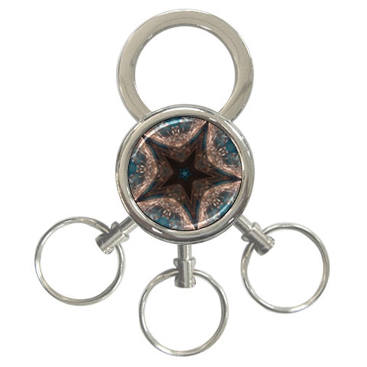 Kaleidoscopic Design Elegant Star Brown Turquoise 3-Ring Key Chains