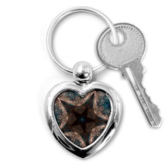 Kaleidoscopic Design Elegant Star Brown Turquoise Key Chains (heart)  by yoursparklingshop